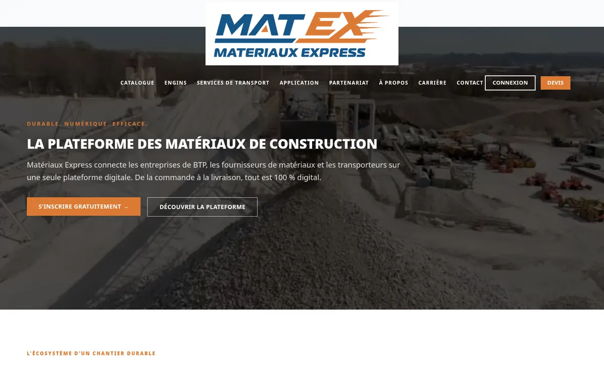 Aperçu : Matériaux Express — plateforme d’approvisionnement BTP