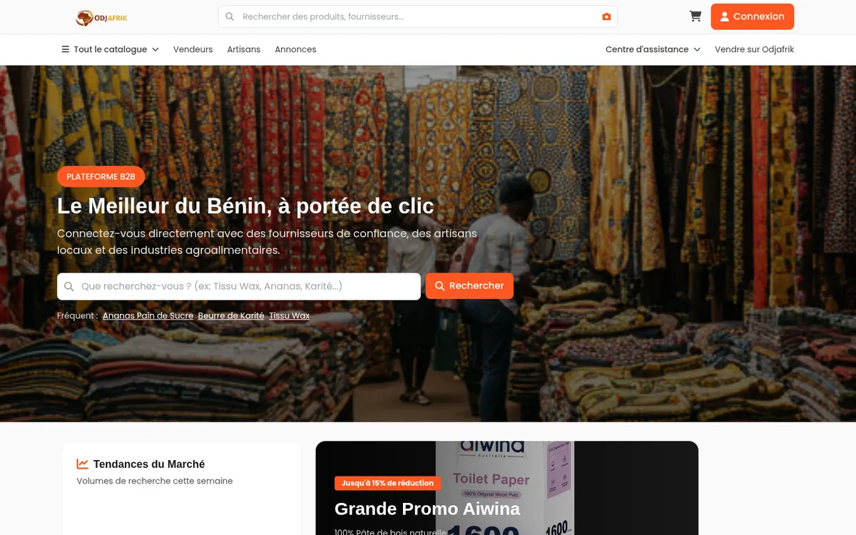Aperçu : Odjafrik — place de marché B2B béninoise