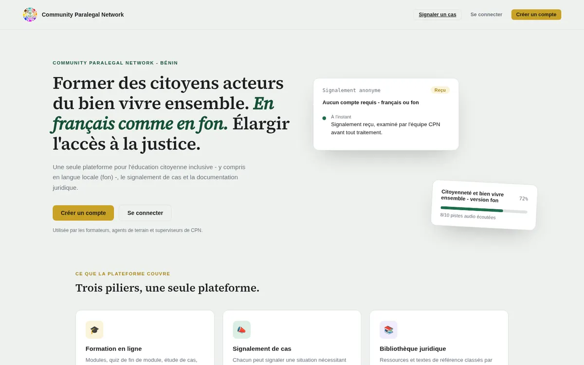 Aperçu : Community Paralegal Network — éducation citoyenne et juridique
