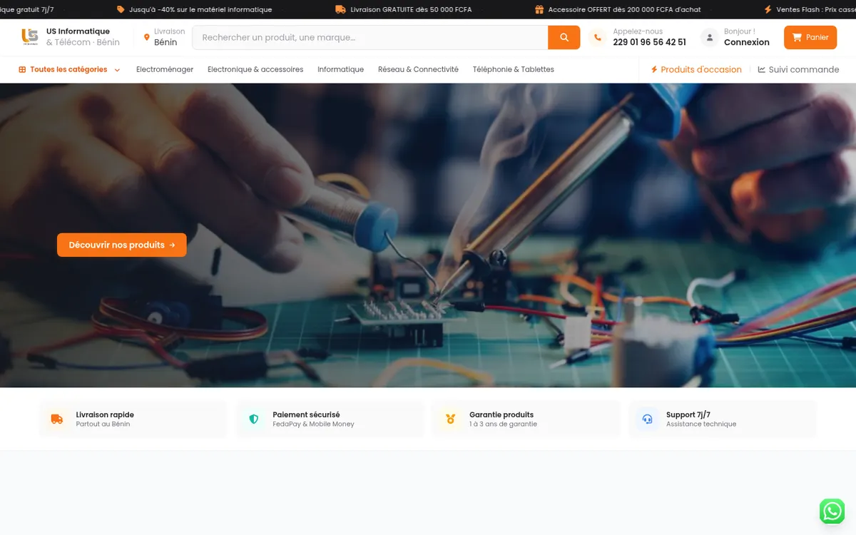 Aperçu : US Informatique & Télécom — boutique en ligne et gestion des ventes